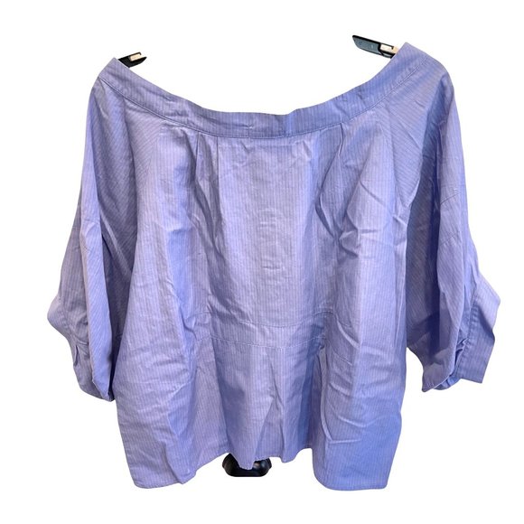 Avanzzo 3/4 Sleeve Blouse Blue designer shirt purple stripes blouson top Size S - Picture 4 of 5